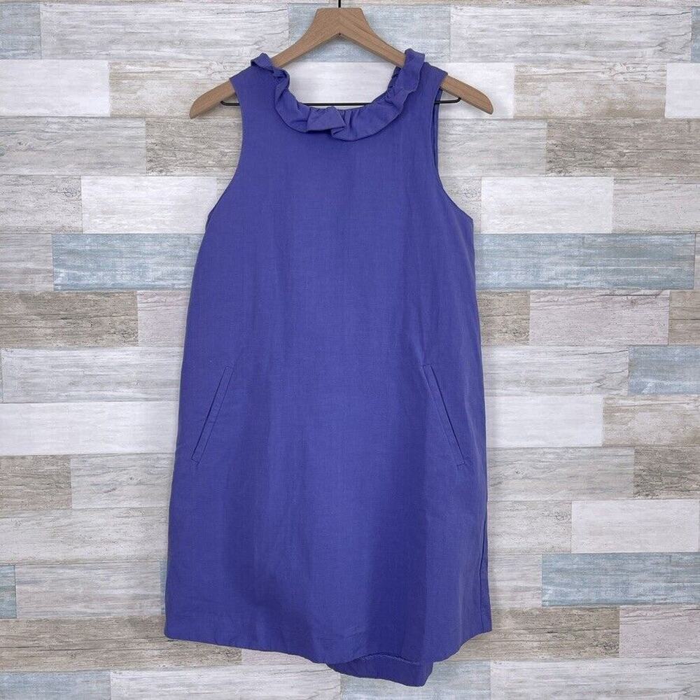 Tyler Boe Stella Linen Blend Ruffle Neck Dress Purple A Line Casual Womens Small